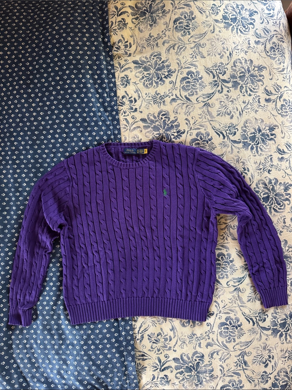 RL Purple Cable Knit Crewneck Sweater